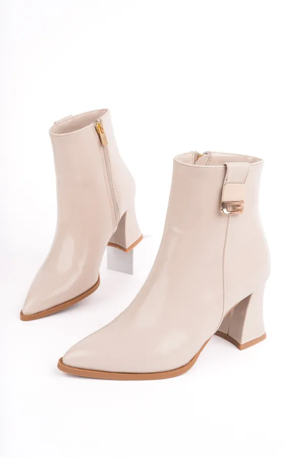 Bottes Muggo LUXERA pour femmes, bout pointu, avec boucle, fermeture éclair et talon épais.