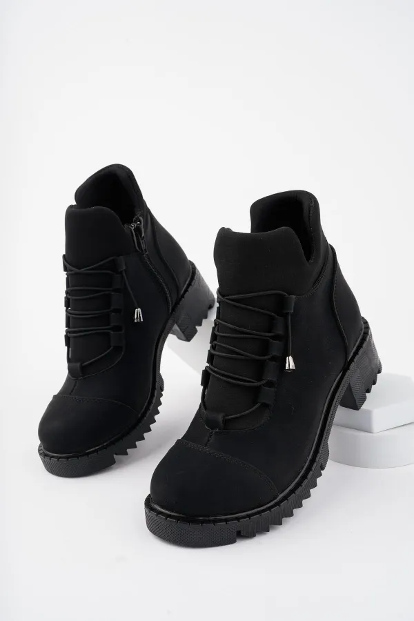 Muggo MOLDE Garantili Kadın Streç Lastik Bağcıklı Fermuarlı Bot