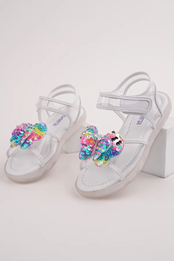 Sandales transparentes à scratch Muggo Pickles avec détails papillon et paillettes