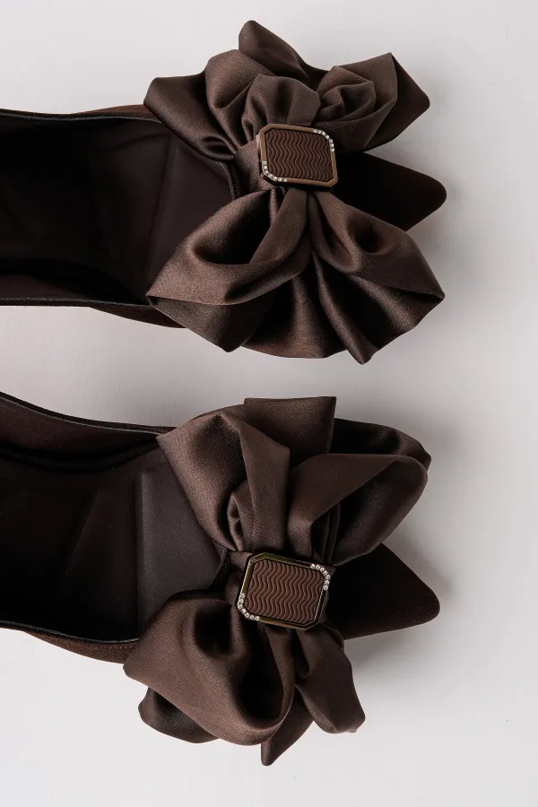 Muggo SISSY Satin Bow Buckle Pointed Toe Open Back Women's High Heels