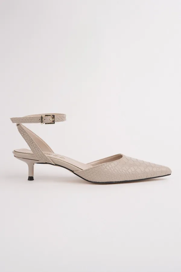 Chaussures Muggo KICK pour femmes, à bout pointu, talon fin et bride cheville, motif crocodile