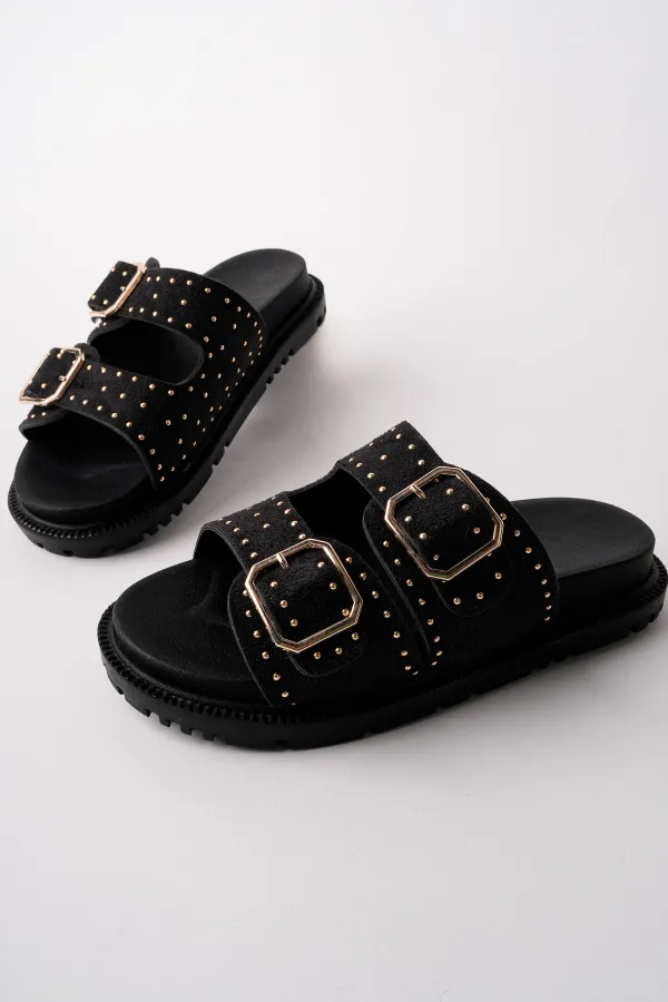 Muggo ESTİVA Ayarlanabilir Çift Tokalı Zımbalı Günlük Kadın Terlik