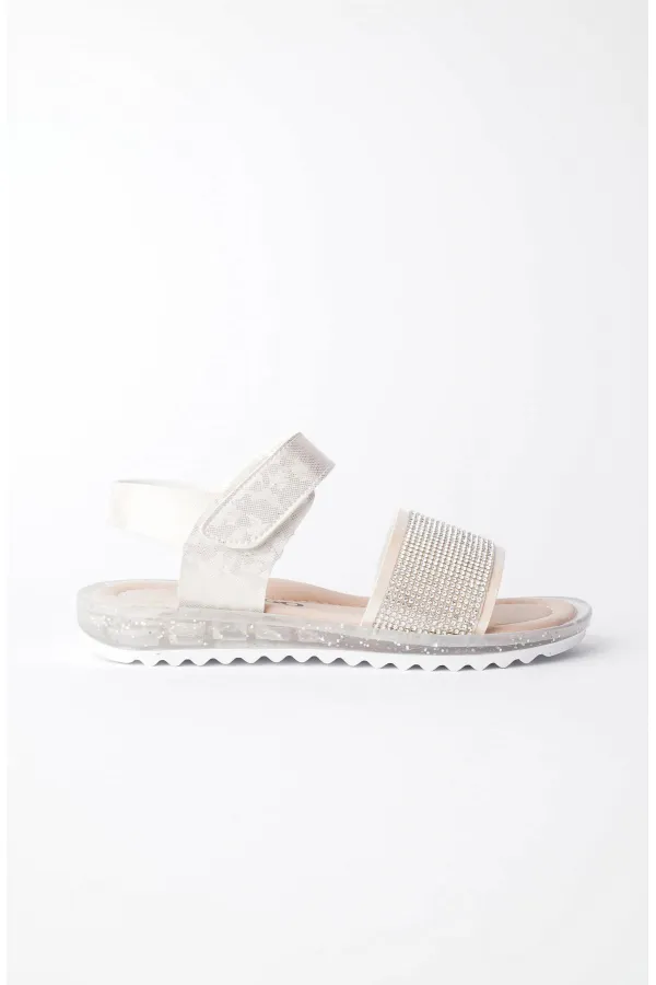 Muggo WİNNİE Garantili Günlük Ortopedik Hafif Taban Taşlı  ve Cırtlı Kız Çocuk Sandalet