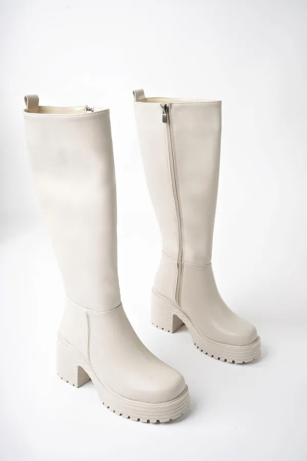 Bottes pour femmes Muggo BONITA à semelle épaisse dentelée et plateforme, fermeture éclair.