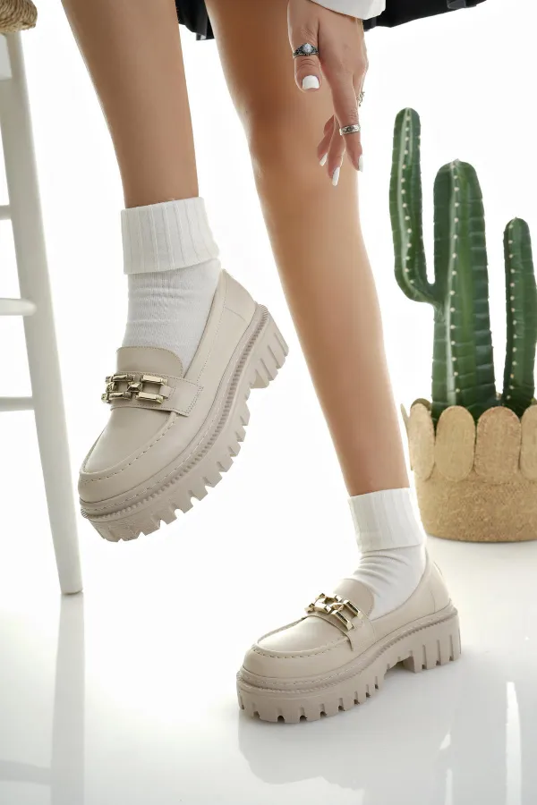 Mocassins Muggo SAMANTHA pour femmes, semelle épaisse, boucle, chaussures décontractées pour tous les jours