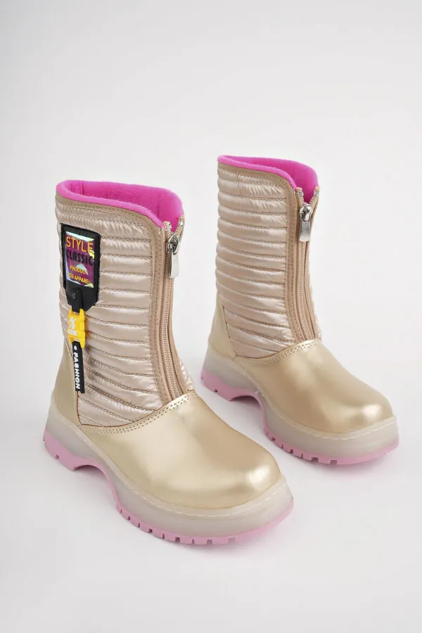 Bottes de pluie et de neige Muggo BLOOM pour enfants, garanties, avec doublure polaire, fermeture éclair sur le devant et semelle crantée.