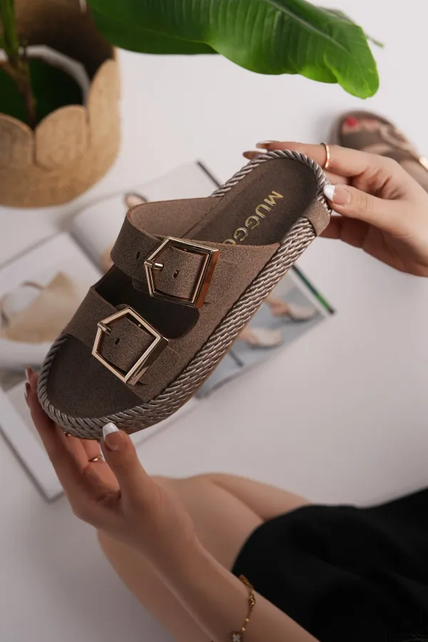 Muggo GOLDY Women's Double Buckle Adjustable Comfortable Sole Casual Slippers Muggo GOLDY Women's Double Buckle Adjustable Comfortable Sole Casual Slippers