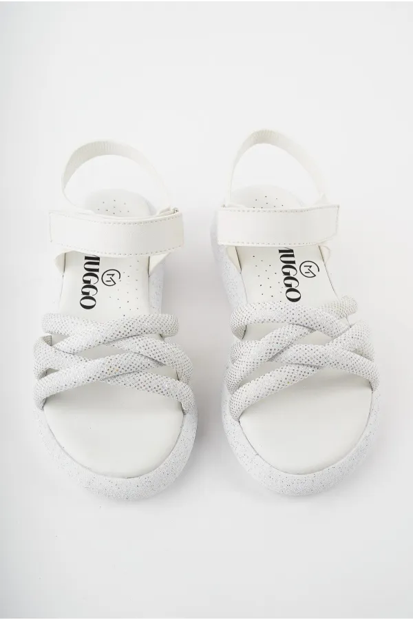 Sandales orthopédiques légères Muggo JAZZ pour filles, conçues pour un usage quotidien, avec détails tricotés et fermeture velcro.