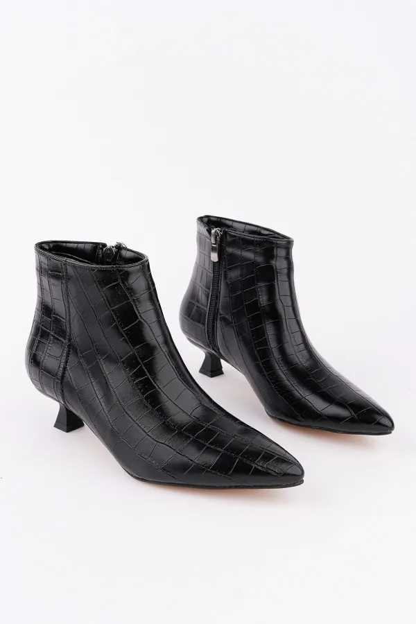 Bottes Muggo ÇAÇA pour femmes, bout pointu, talon fin et fermeture éclair, motif crocodile