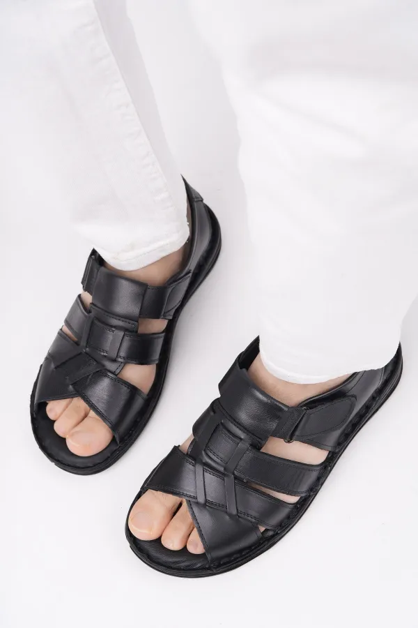 Muggo Charles Guaranteed Men's Casual Genuine Leather Comfortable Soft Sole Orthopedic Sandals