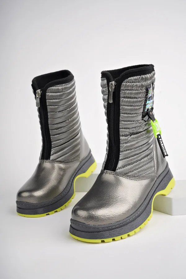 Bottes de pluie et de neige Muggo BLOOM pour enfants, garanties, avec doublure polaire, fermeture éclair sur le devant et semelle crantée.