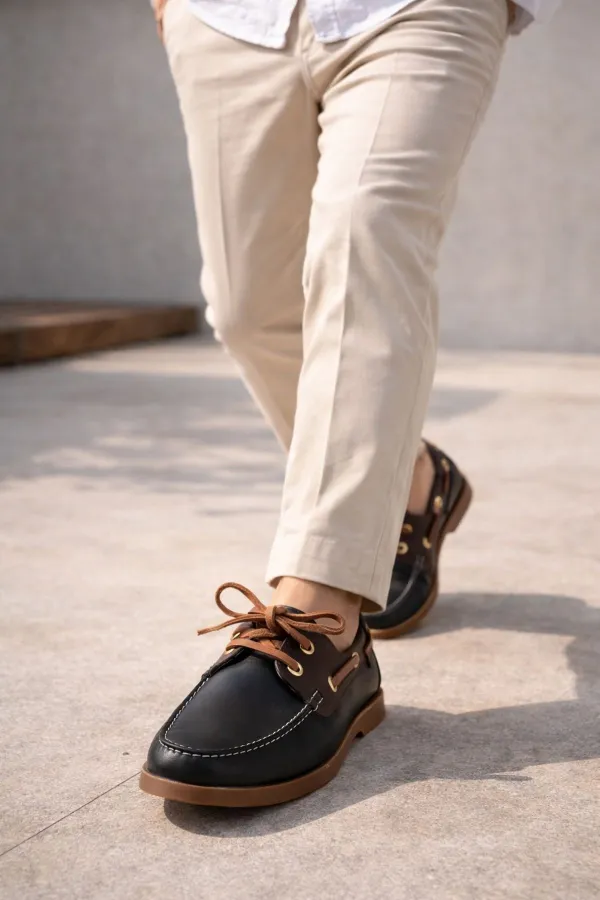 Muggo GENOVA Genuine Leather Lace-up Men's Casual Loafer Shoes