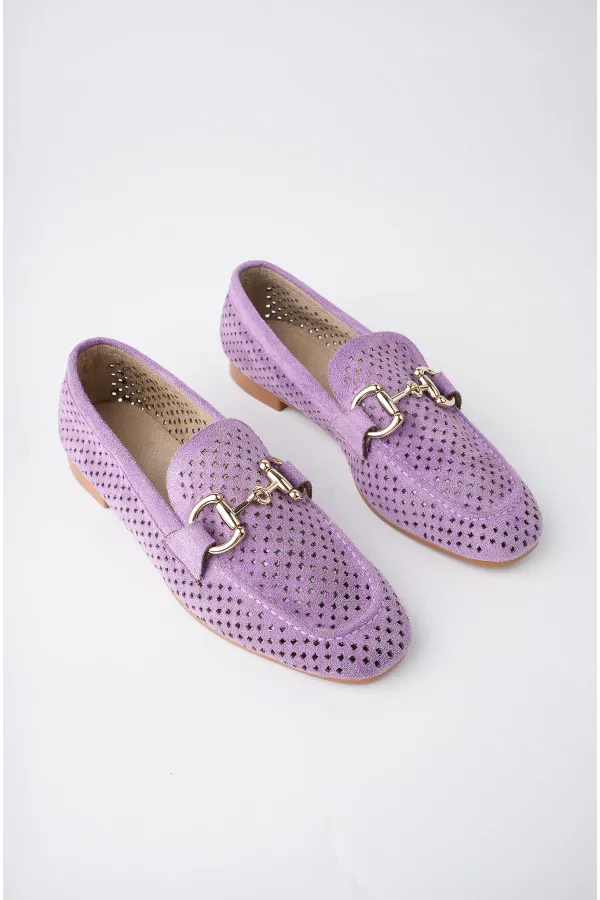Muggo PHUKET Guaranteed Metal Buckle Laser-Cut Breathable Leather Women's Loafer Casual Shoes Muggo PHUKET Guaranteed Metal Buckle Laser-Cut Breathable Leather Women's Loafer Casual Shoes
