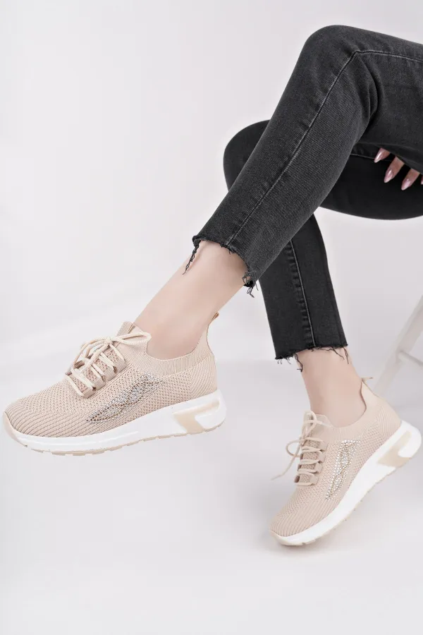 Muggo MARTHA Kadın Kalın Taban Günlük Triko Taşlı Bağcıklı Sneaker Spor Ayakkabı Muggo MARTHA Kadın Kalın Taban Günlük Triko Taşlı Bağcıklı Sneaker Spor Ayakkabı