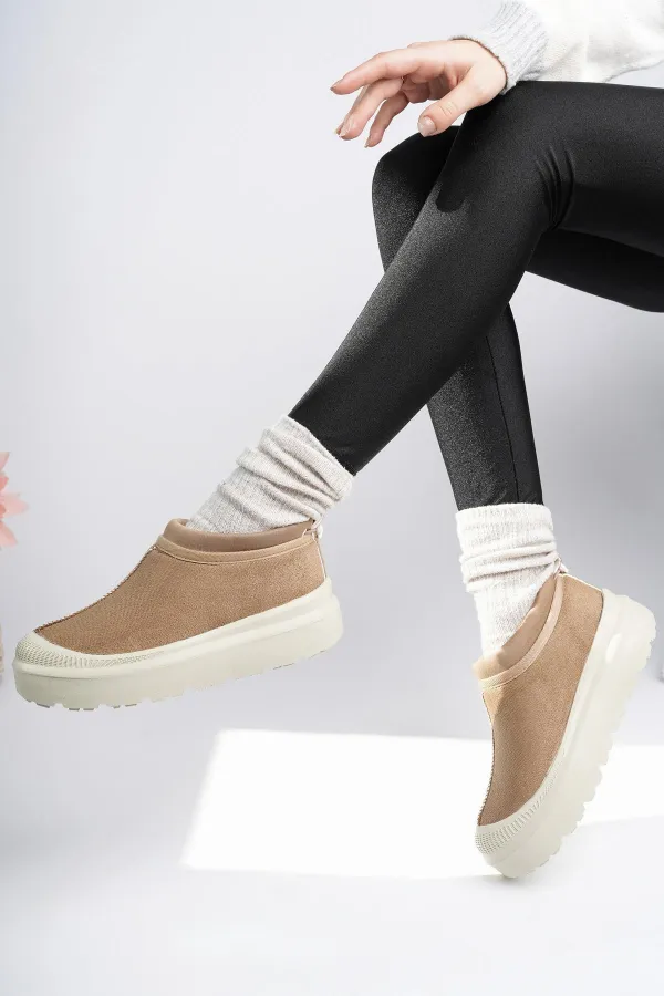 Muggo LUUQ Garantili Kadın Kalın Taban Içi Tüylü Günlük Mini Yarım Bot