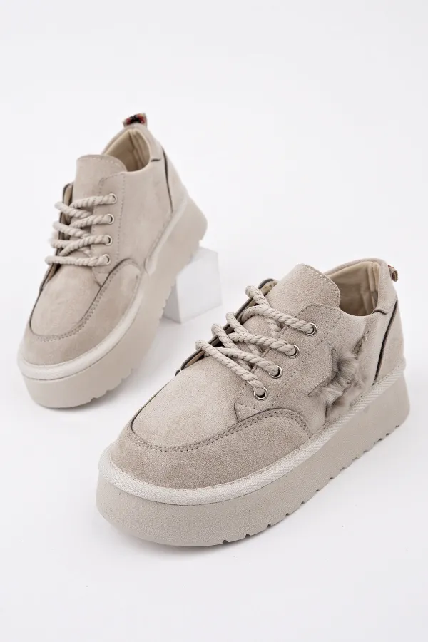 Muggo TRUNKS Kalın Taban Bağcıklı Yıldız Detaylı Çocuk Kışlık Sneaker Spor Ayakkabı