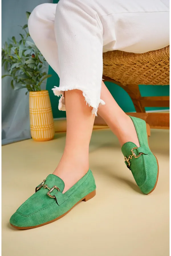 Muggo MONA Garantili Metal Tokalı Deri Kadın Loafer Günlük Ayakkabı