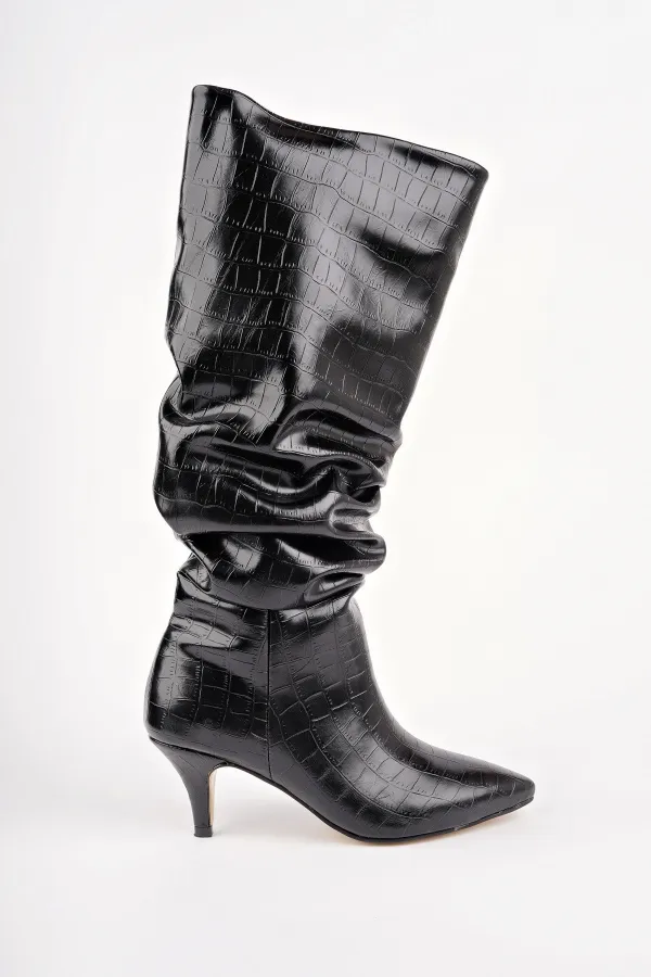 Bottes Muggo RUMBA à bout pointu, talon fin et motif crocodile froissé