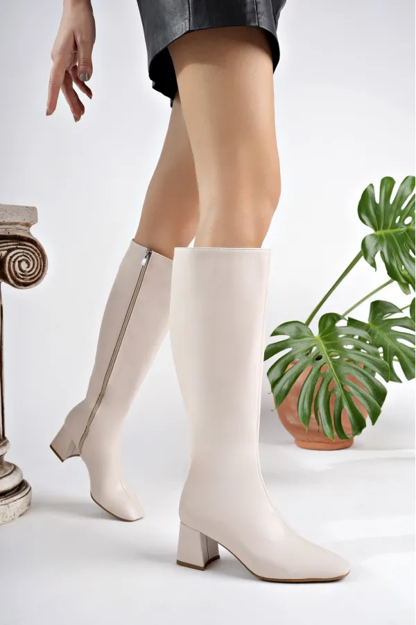 Bottes à talons pour femmes Muggo KAROLINE, bout carré garanti, fermeture éclair latérale