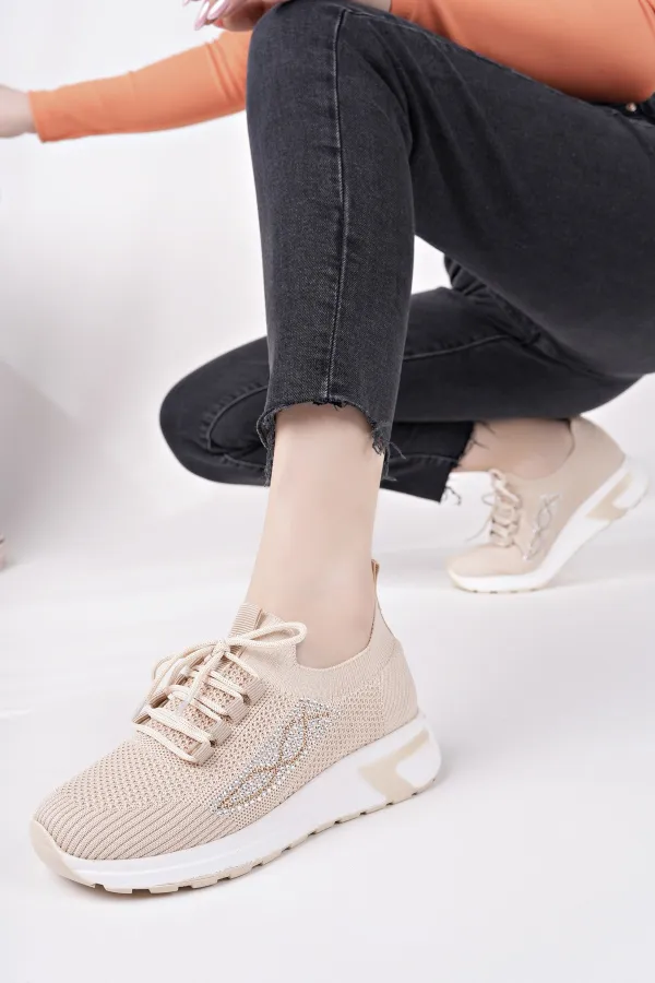 Muggo MARTHA Kadın Kalın Taban Günlük Triko Taşlı Bağcıklı Sneaker Spor Ayakkabı Muggo MARTHA Kadın Kalın Taban Günlük Triko Taşlı Bağcıklı Sneaker Spor Ayakkabı