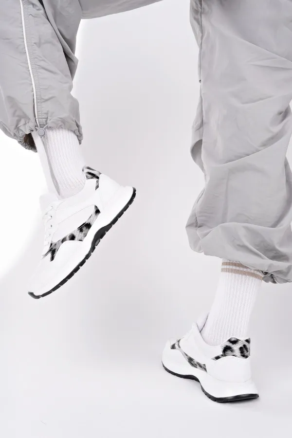 Muggo MELODY Kadın Kalın Taban Günlük Leopar Desenli Bağcıklı Sneaker Spor Ayakkabı