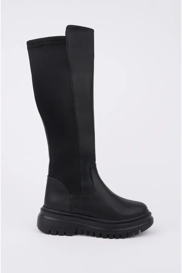 Bottes Muggo NEROX pour femmes, semelle épaisse, détails extensibles et fermeture éclair