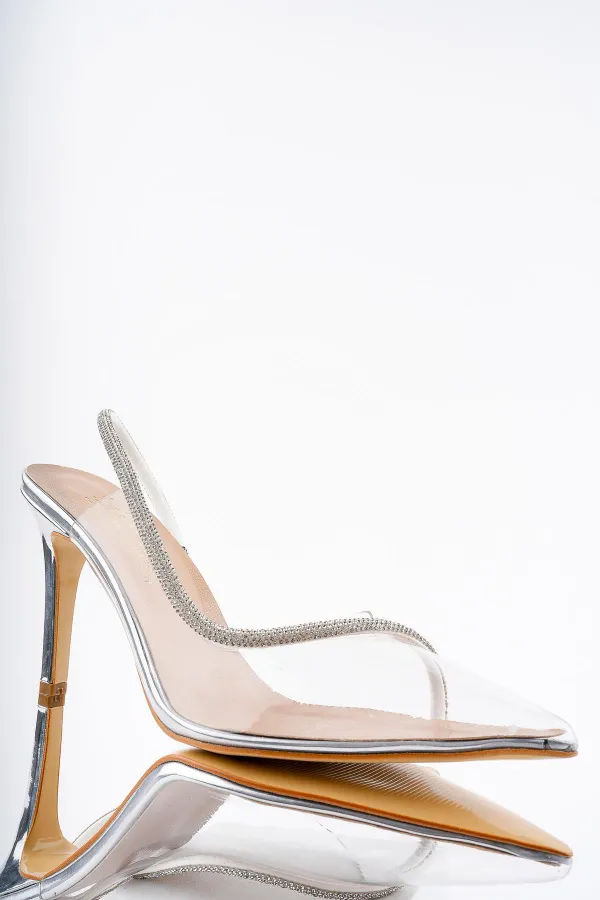 Muggo Sidney Women's Princess Embellished Transparent High-Heeled Dress Shoes