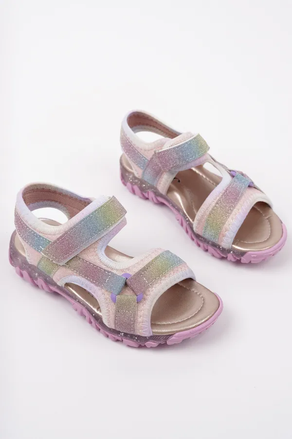 Muggo ELON Cırtlı ve Simli Günlük Kız Çocuk Sandalet