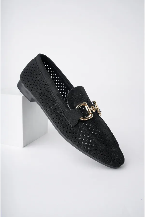 Muggo PHUKET Guaranteed Metal Buckle Laser-Cut Breathable Leather Women's Loafer Casual Shoes Muggo PHUKET Guaranteed Metal Buckle Laser-Cut Breathable Leather Women's Loafer Casual Shoes