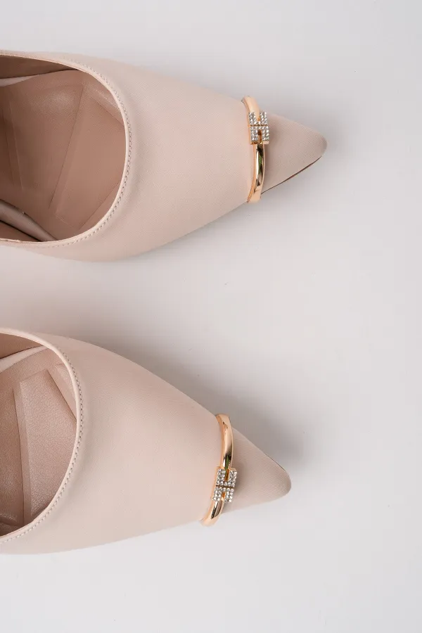 Muggo OURELİA Gold Yüzük Detaylı Sivri Burun Arkası Açık Kadın Topuklu Ayakkabı