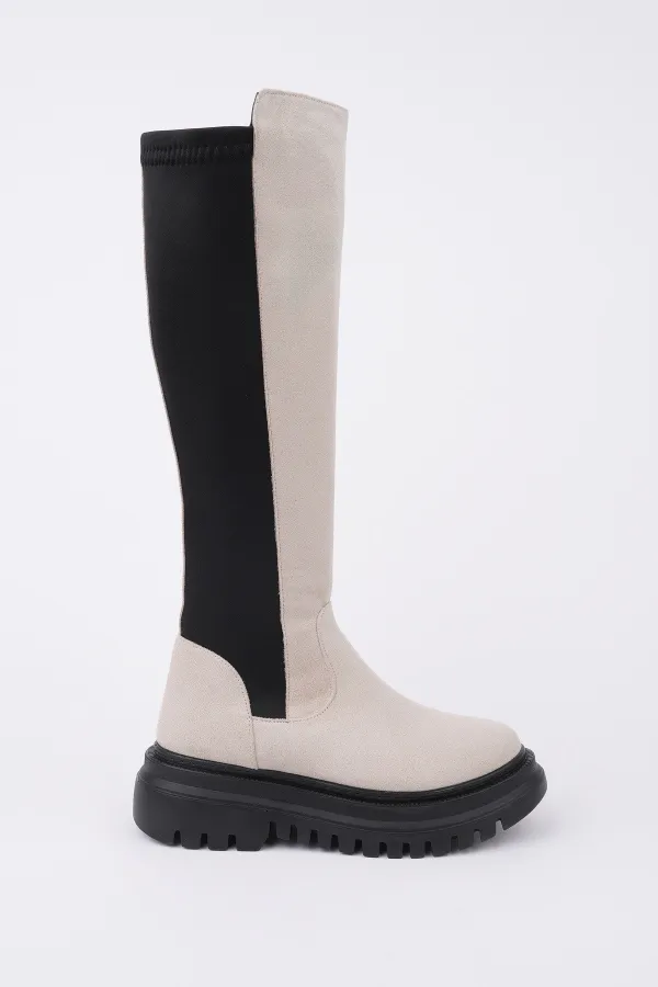 Bottes Muggo DIASA en daim à semelle épaisse et détails extensibles, fermeture éclair pour femmes