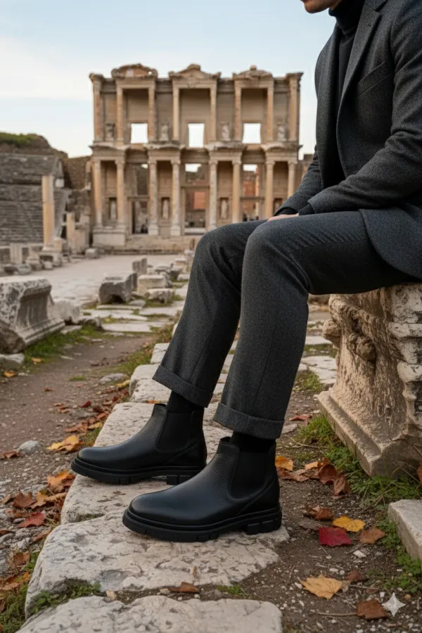 Bottes Chelsea d'hiver pour homme Muggo THOR en cuir véritable garanti, semelle épaisse