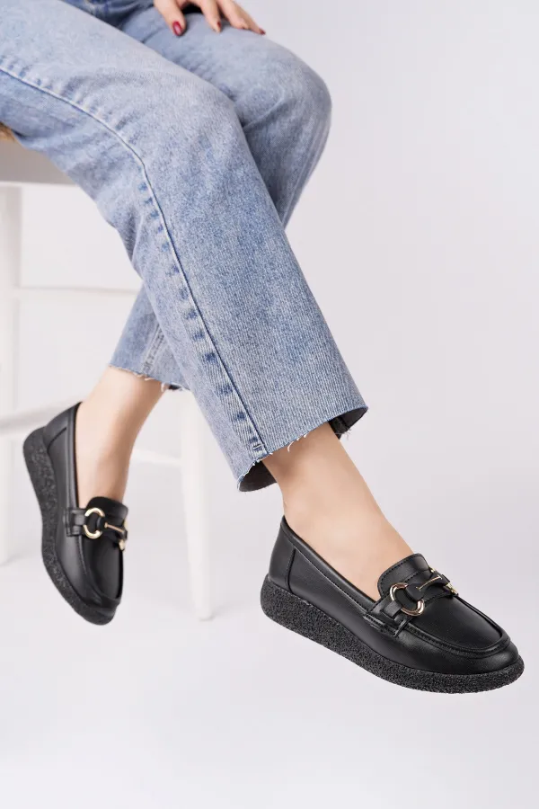 Muggo POLARA Thick Sole Buckle Detail Women's Casual Loafer Shoes 