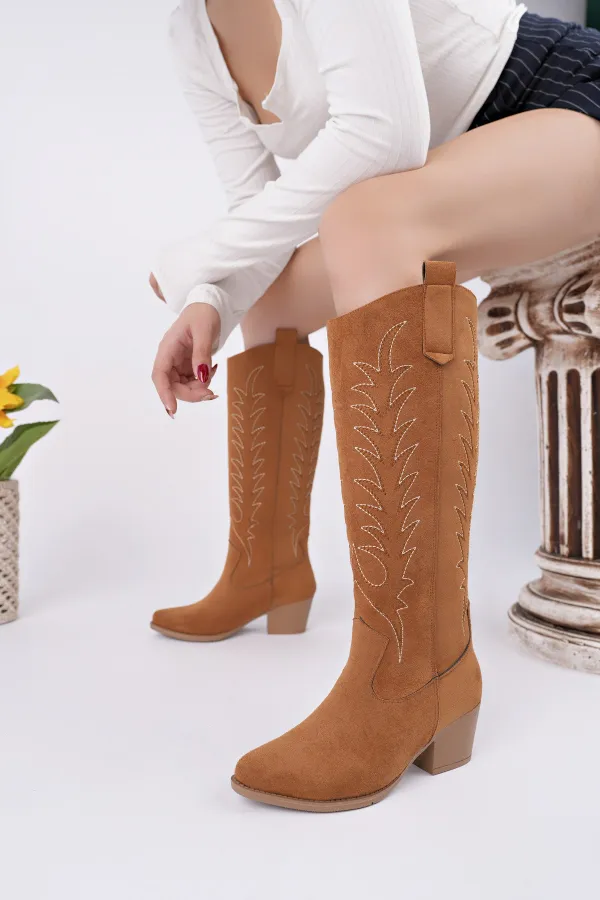Bottes de cowboy western Muggo TEXAS pour femmes, bout pointu, talon épais brodé 