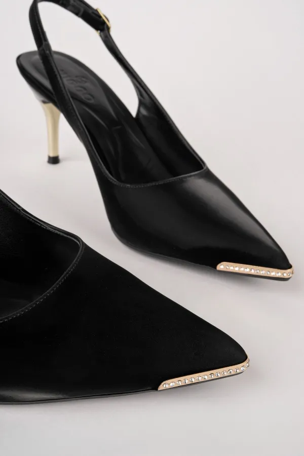 Muggo STARLYN Pointed Toe Open Back Women's High Heels with Stone Embellishments