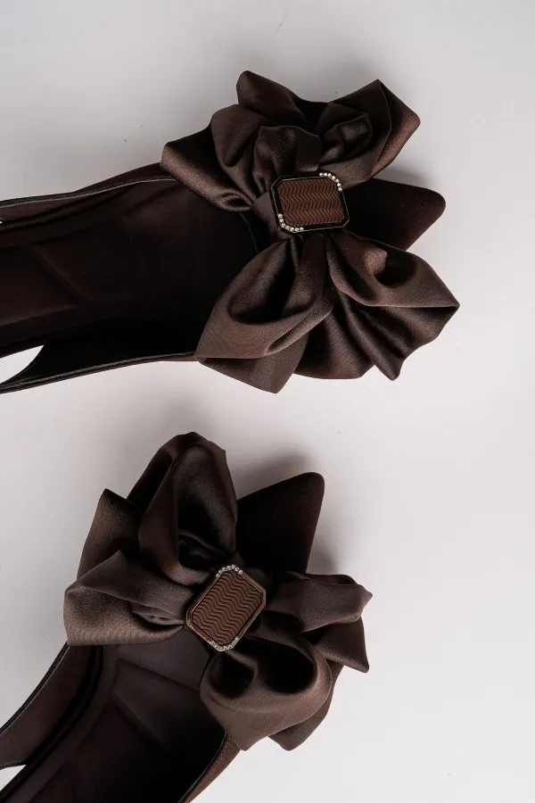 Muggo SISSY Satin Bow Buckle Pointed Toe Open Back Women's High Heels