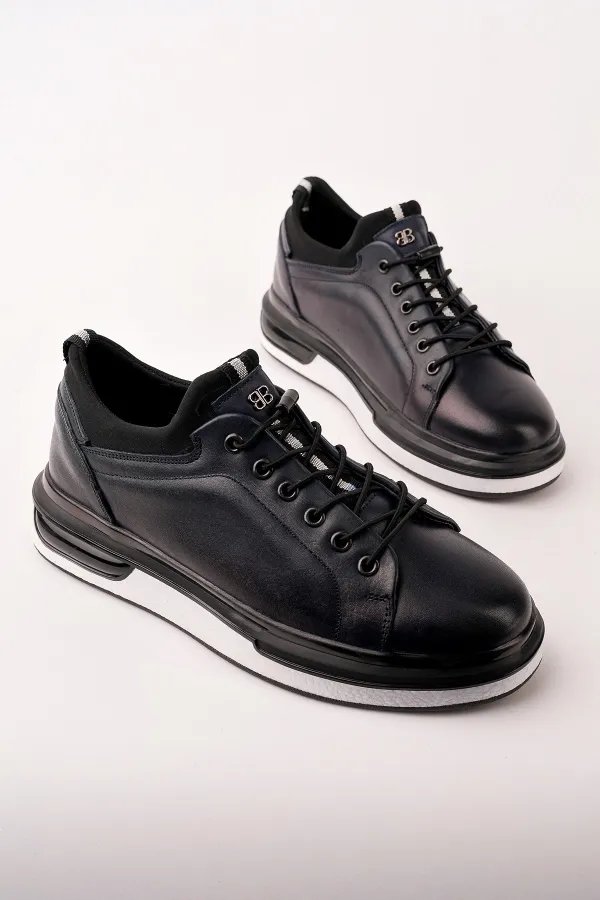 Baskets décontractées à lacets et semelle épaisse en cuir véritable pour homme Muggo REID