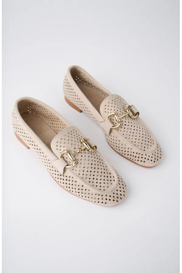 Muggo PHUKET Guaranteed Metal Buckle Laser-Cut Breathable Leather Women's Loafer Casual Shoes Muggo PHUKET Guaranteed Metal Buckle Laser-Cut Breathable Leather Women's Loafer Casual Shoes
