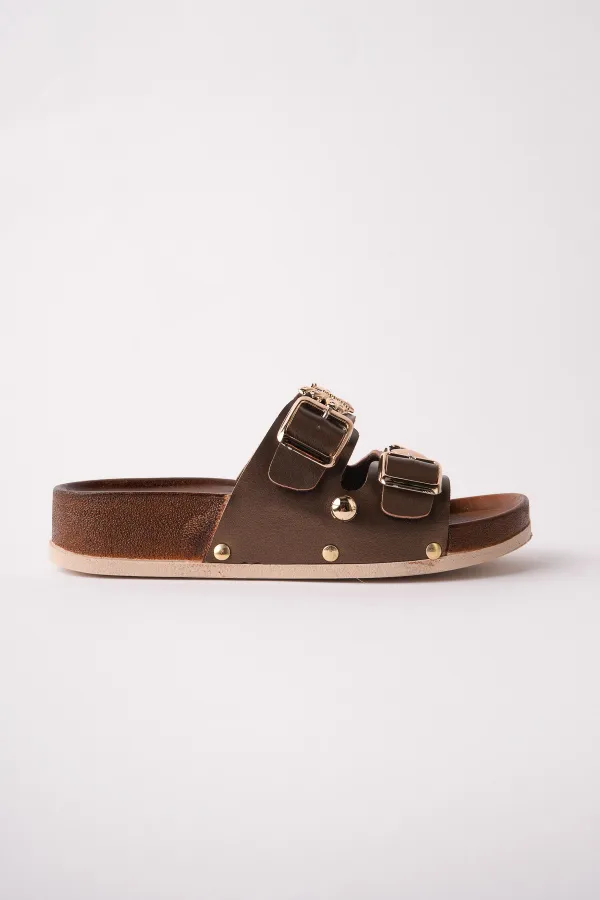 Muggo NYSSA Women's Casual Slippers with Butterfly Accessory and Double Buckle Muggo NYSSA Women's Casual Slippers with Butterfly Accessory and Double Buckle
