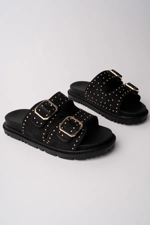 Muggo ESTİVA Ayarlanabilir Çift Tokalı Zımbalı Günlük Kadın Terlik