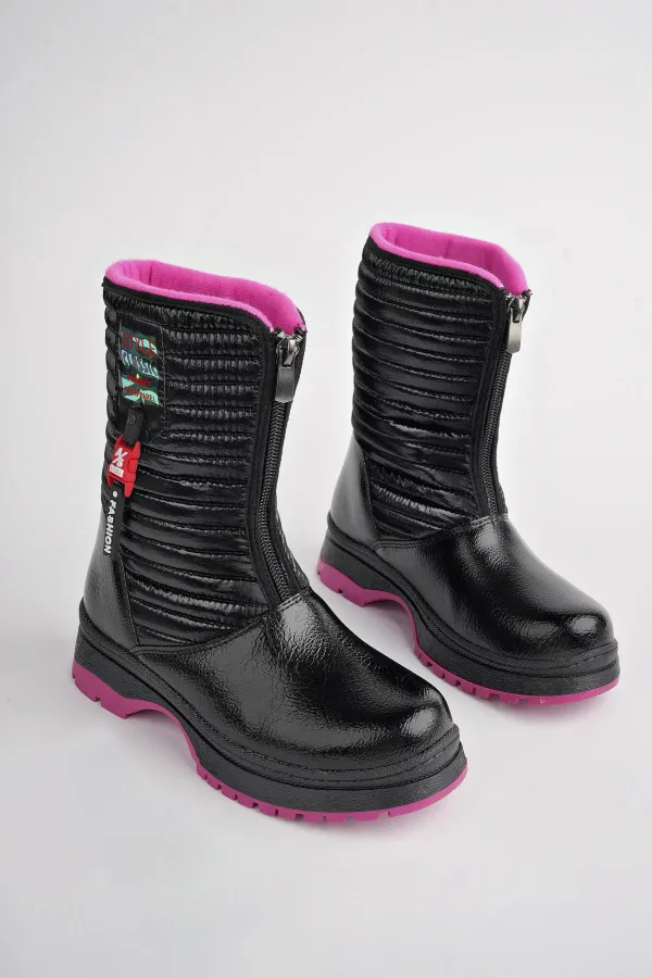 Bottes de pluie et de neige Muggo BLOOM pour enfants, garanties, avec doublure polaire, fermeture éclair sur le devant et semelle crantée.
