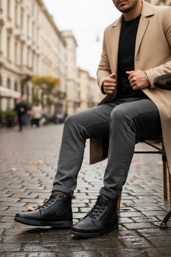 Bottes d'hiver pour hommes Muggo TITAN en cuir véritable doublées de fourrure, fermeture éclair et lacets