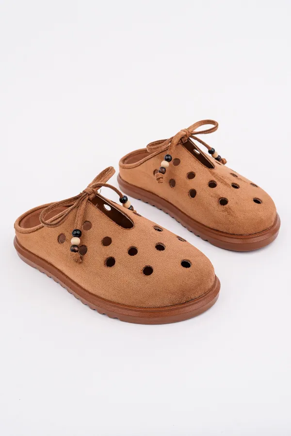 Muggo SHAMMY Suede Leather Perforated Lace-up Casual Closed Toe Women's Slippers Muggo SHAMMY Suede Leather Perforated Lace-up Casual Closed Toe Women's Slippers