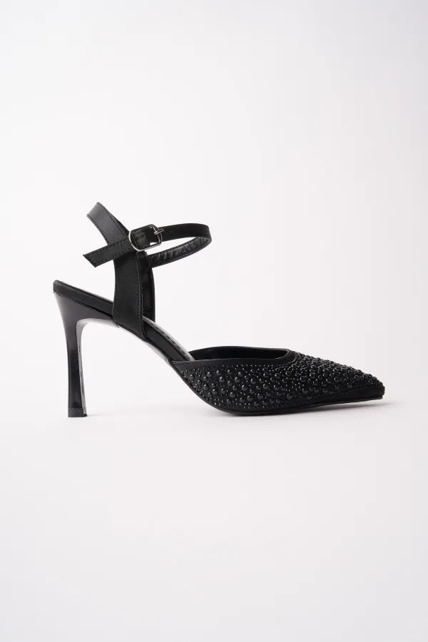 Muggo CLUJ Pearl Embellished Pointed Toe Ankle Strap Women's Dress High Heels