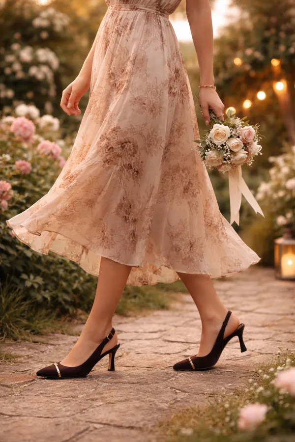 Muggo OURELİA Gold Yüzük Detaylı Sivri Burun Arkası Açık Kadın Topuklu Ayakkabı