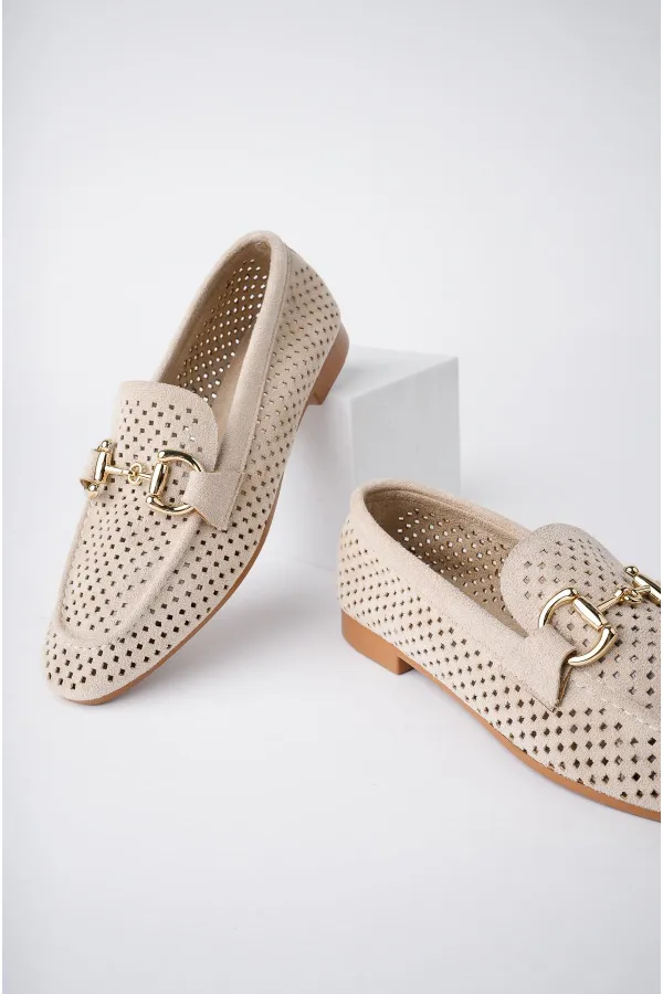 Muggo PHUKET Guaranteed Metal Buckle Laser-Cut Breathable Leather Women's Loafer Casual Shoes Muggo PHUKET Guaranteed Metal Buckle Laser-Cut Breathable Leather Women's Loafer Casual Shoes