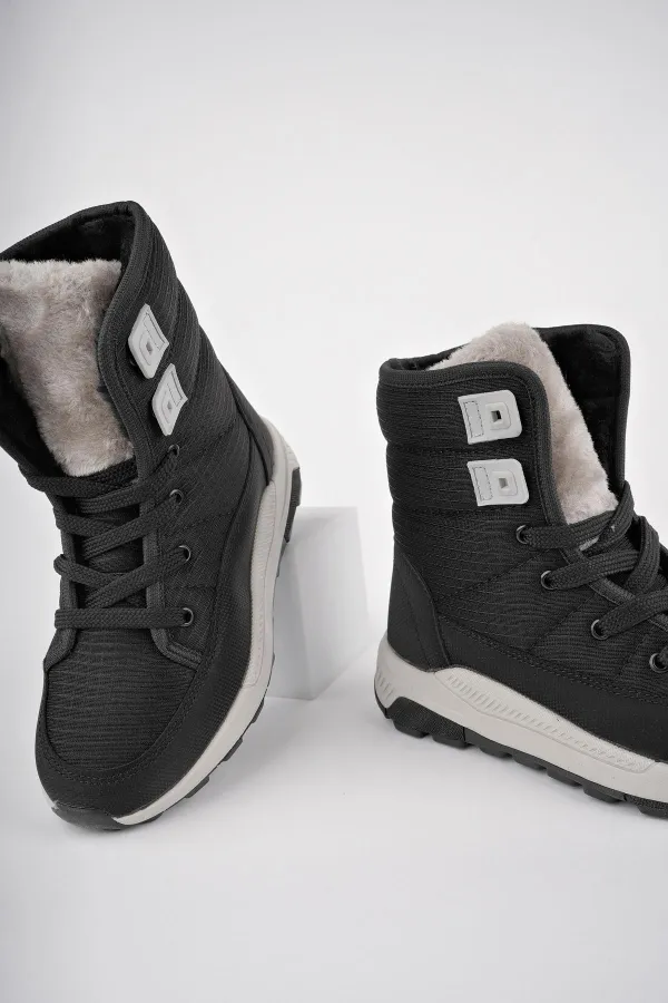 Muggo BUGS Guaranteed Kids Unisex Lugged Sole Fur Lined Lace-up Zipper Rain and Snow Boot