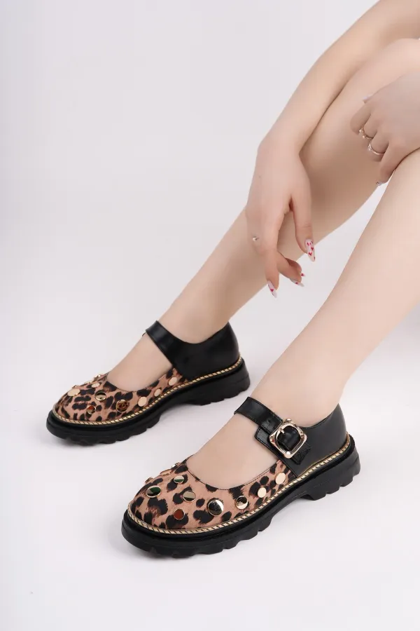 Mocassins décontractés pour femmes Muggo EGERIA à imprimé léopard, bride unique et semelle épaisse