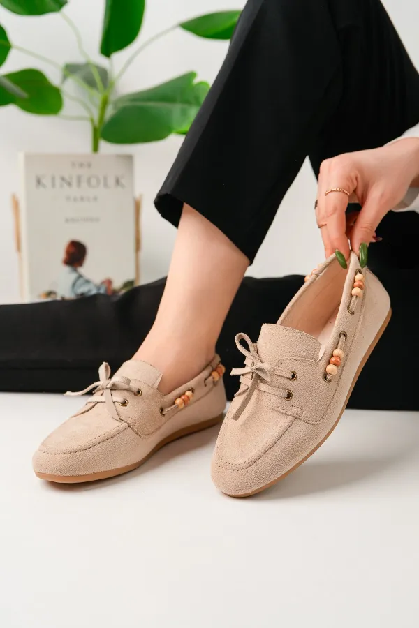 Muggo Multi-Colored Beaded Detail Women's Casual Lace-up Loafer Shoes Muggo Multi-Colored Beaded Detail Women's Casual Lace-up Loafer Shoes