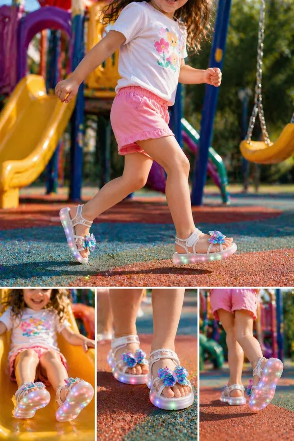 Sandales transparentes à scratch Muggo Pickles avec détails papillon et paillettes